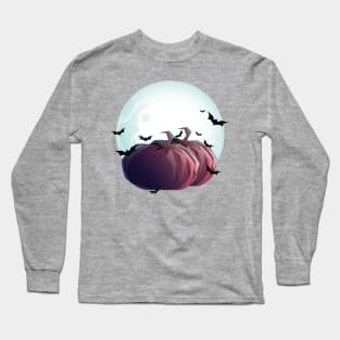 Halloween Moon and Pumpkins Long Sleeve T-Shirt